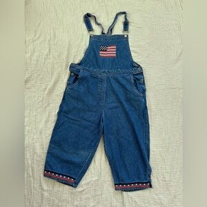 Vintage 90s/Y2K denim Overalls embroidered American Flag